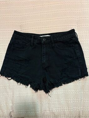 Klique B Frayed Hem Black Denim Cutoff Shorts
